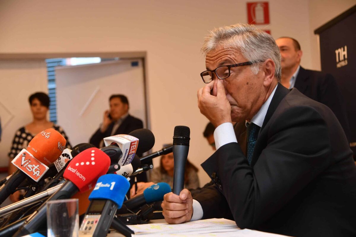 Autostrade per l'Italia Chief Executive Giovanni Castellucci holds a news conference about the collapsed Morandi Bridge in Genoa, Italy, 18 August 2018.   ANSA/LUCA ZENNARO