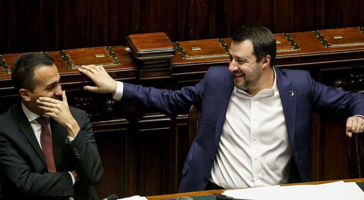 Deputies Premier Matteo Salvini (R) and Luigi Di Maio during a Question Time at the Chamber of Deputies,  Rome, 13 February 2019. ANSA/FABIOFRUSTACI