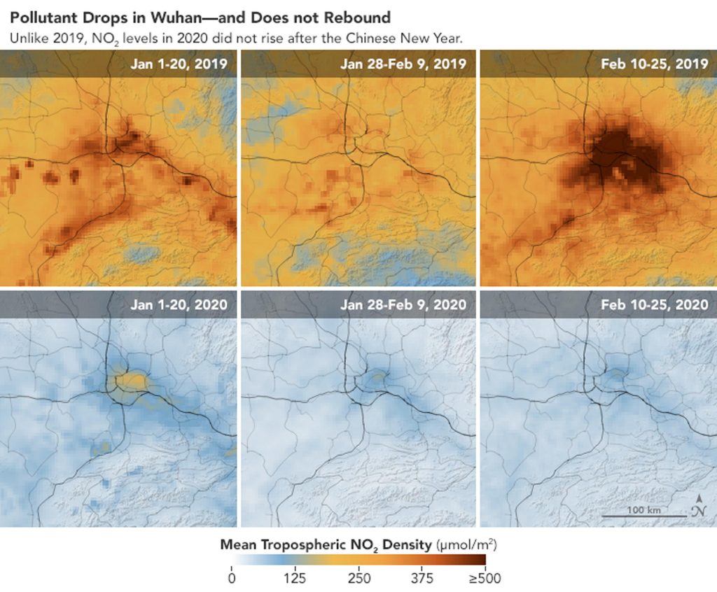 coronavirus cina nasa inquinamento clima