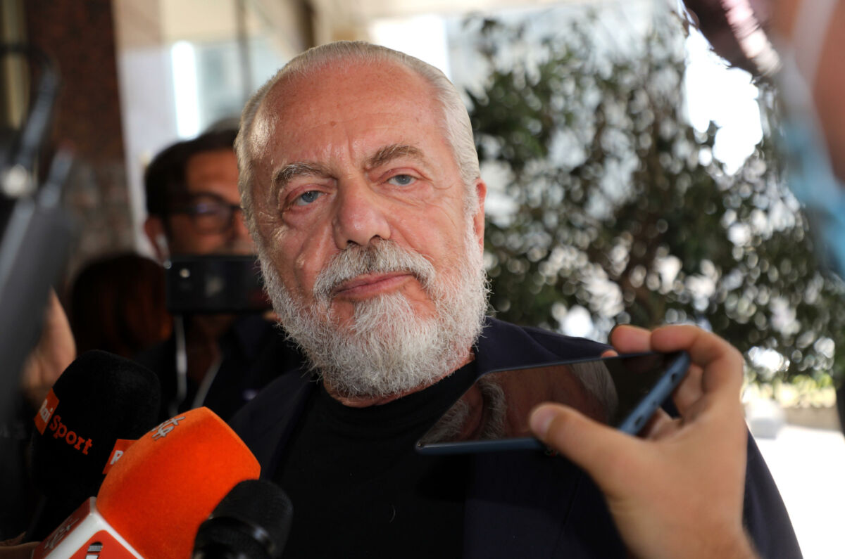 Il presidente del Napoli Aurelio De Laurentiis  arriva all'hotel Hilton di Milano per partecipare all'assemblea di Lega della serie A. Milano 30 Luglio  2020.
ANSA / MATTEO BAZZI