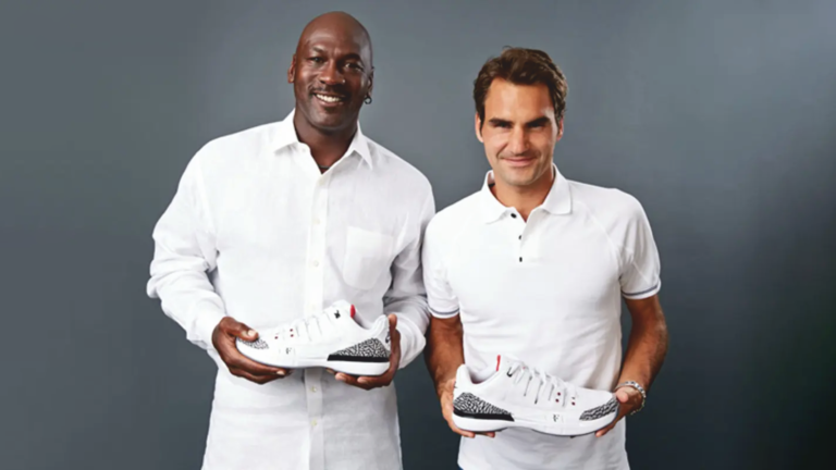 Roger Federer e Michael Jordan presentano le nuove scarpe realizzate in ‘co-branding’  Credits Nike