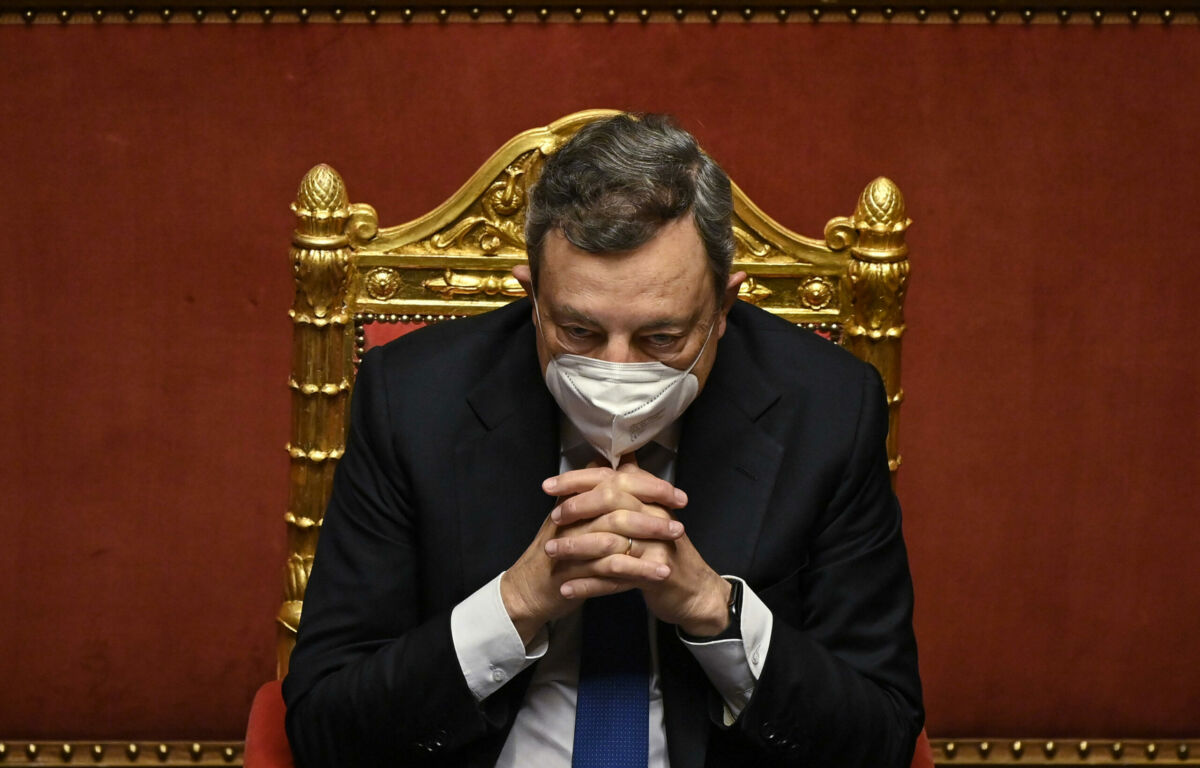 Italian Prime Minister Mario Draghi delivers a speech at the Senate before the upcoming European Council meeting, Rome, Italy, 23 June 2021. ANSA/RICCARDO ANTIMIANI