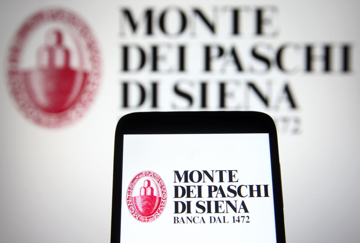 August 7, 2021, Ukraine: In this photo illustration a Monte dei Paschi di Siena (known also as BMPS or just MPS) logo of an Italian bank is seen on a smartphone and a pc screen. (Credit Image: © Pavlo Gonchar/SOPA Images via ZUMA Press Wire)