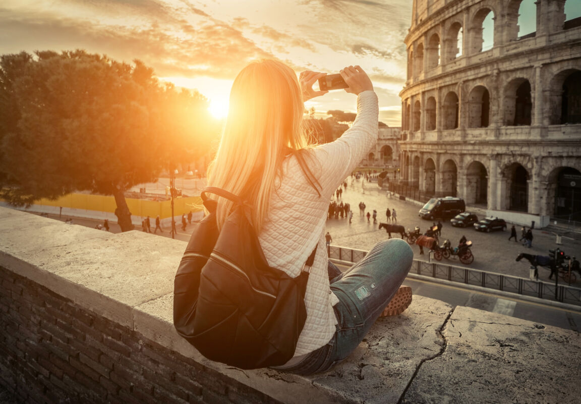 Woman,Tourist,Selfie,With,Phone,Camera,In,Hands,Near,The