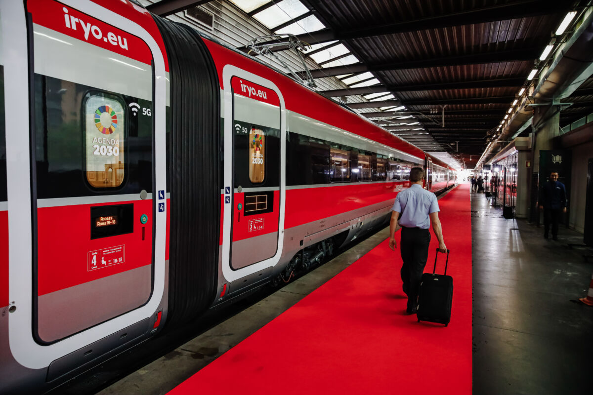 September 15, 2022, Madrid, Spain: Train of railway operator Iryo on the tracks during the company's presentation at Atocha station, September 15, 2022, in Madrid (Spain). Iryo, Spain's private high-speed rail operator, has presented its commercial proposal and is offering the opportunity to visit the inside of its trains. This action will end with a tasting of the menu that travelers will be able to find on board from November, when it starts operations. With an initial investment of more than 1,000 million euros, Iryo aims to redefine the High Speed in our country, betting on digitization and sustainability. With this proposal, the operator expects to generate around 2,600 direct jobs and attract 50 million passengers to Alta Velocidad...15 SEPTEMBER 2022;TRANSPORTATION;TRAIN;HIGH SPEED;RAILWAY;CREW..Carlos LujÃ¡n / Europa Press..09/15/2022 (Credit Image: © Carlos LujÃ¡N/Contacto via ZUMA Press)