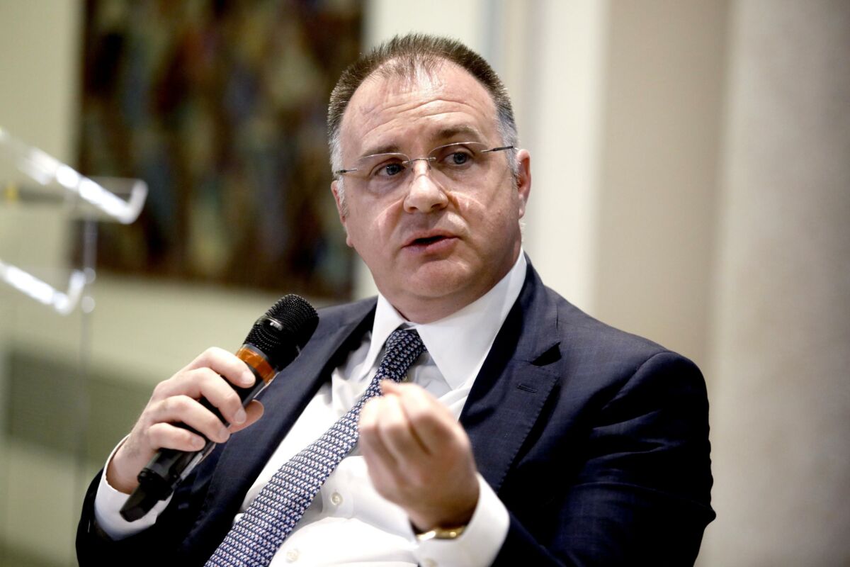 Emanuele Orsini, vice presidente Confindustria per il Credito, la Finanza ed il Fisco, all'evento Intesa Sanpaolo "Energia e Comunità Energetiche rinnovabili" presso la sala belgioioso a Milano, 19 aprile 2023.ANSA/MOURAD BALTI TOUATI (npk)