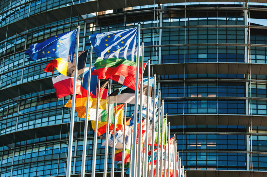 All,Eu,Members,Flags,In,Front,Of,The,European,Parliament