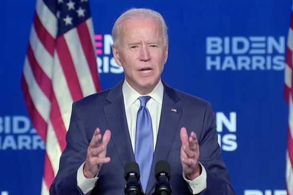 November 6, 2020, Wilmington, Delaware, USA: In this image from the Biden Campaign video feed, former United States Vice President Joe Biden, the 2020 Democratic Party nominee for President of the US, makes remarks on the election from the Chase Center in Wilmington, Delaware on Friday, November 6, 2020  (Credit Image: © Biden Campaign Via Cnp/CNP via ZUMA Wire)