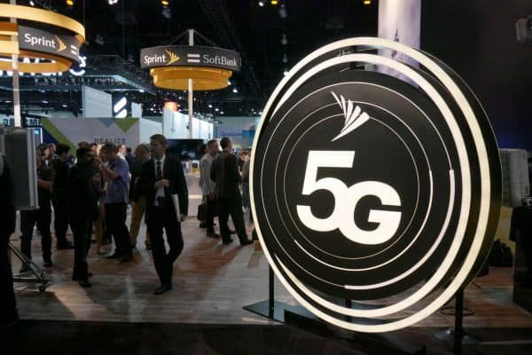 epa07016052 The Sprint 5G 3D logo is displayed at the GSMA Mobile World Congress Americas at the LA Convention Center in Los Angeles, California, USA, 12 September 2018.  The Mobile Word Congress Americas demonstrates the latest technologies and devices in the Internet of Things.  EPA/MIKE NELSON
