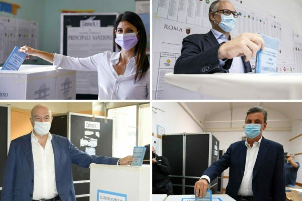 Combo Elezioni Amministrative ROMA
Da sinistra in alto: Virginia Raggi e Roberto Gualtieri.
Da sinistra in basso: Enrico Michetti e Carlo Calenda.
Roma, 3 ottobre 2021.
ANSA