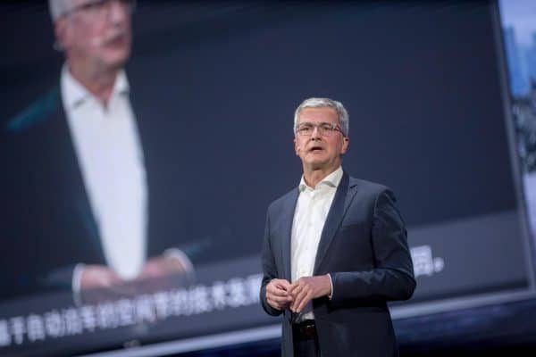 epa06787051 Audi AG Chairman Rupert Stadler speaks during Q8 world premiere at Audi China Brand Summit in Shenzhen, China, 05 June 2018. The Q8 is the successor to the Q7.  EPA/STRINGER