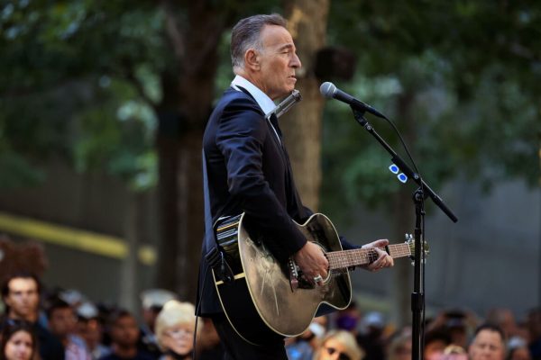 epa09461205 Bruce Springsteen performs during the annual 9/11 Commemoration Ceremony at the National 9/11 Memorial and Museum on September 11, 2021 in New York City. During the ceremony six moments of silence were held, marking when each of the World Trade Center towers was struck and fell and the times corresponding to the attack on the Pentagon and the crash of Flight 93. The nation is marking the 20th anniversary of the terror attacks of September 11, 2001, when the terrorist group al-Qaeda flew hijacked airplanes into the World Trade Center, Shanksville, PA and the Pentagon, killing nearly 3,000 people.  EPA/Chip Somodevilla / POOL