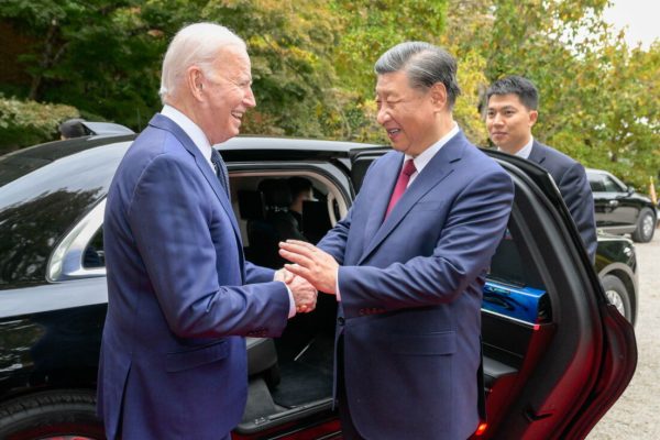 epa10977855 US President Joe Biden (L) escorts Chinese President Xi Jinping to his car to bid farewell after their talks in the Filoli Estate in Woodside, south of San Francisco, California, USA, 15 November 2023 (issued 16 November 2023). Chinese President Xi and US President Biden on 15 November, had an in-depth exchange of views on strategic and overarching issues critical to the direction of China-US relations and on major issues affecting world peace and development.  EPA/XINHUA / LI XUEREN CHINA OUT / UK AND IRELAND OUT  /       MANDATORY CREDIT  EDITORIAL USE ONLY  EDITORIAL USE ONLY