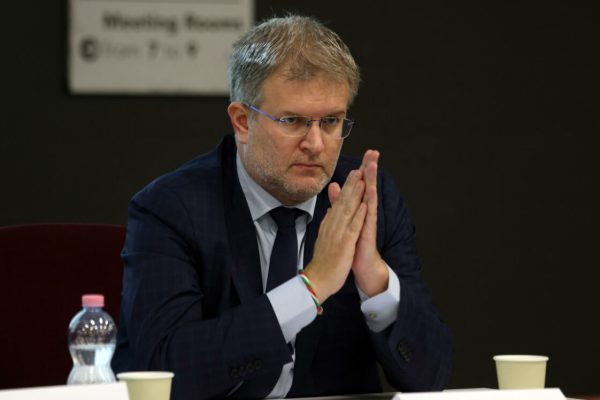 LEuroparlamentare commissioni trasporti e mercato interno Carlo Fidanza in occasione della sessione di apertura di Go International la fiera dei servizi per lexport. Milano 11 Ottobre 2023.
ANSA / MATTEO BAZZI