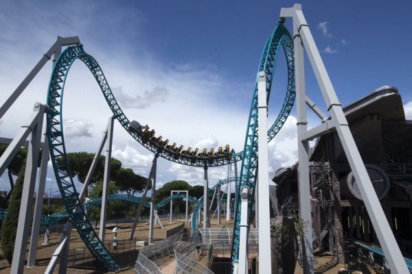 A view of Altair, the 33 meters high and 10 inversion roller coaster of Italian amusement park Cinecittà World located at Castel Romano, 20 kilometers south of Rome, on its inauguration's day, 10 July 2014. Cinecittà World is a theme park designed by set designer and Oscar winner Dante Ferretti inspired by ancient Rome, science fiction and Wild Western style. ANSA/CLAUDIO PERI