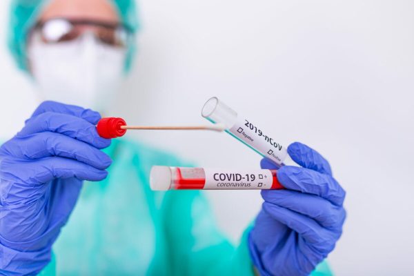 Covid-19,Nasal,Swab,Laboratory,Test,In,Hospital,Lab,,Nurse,Holding