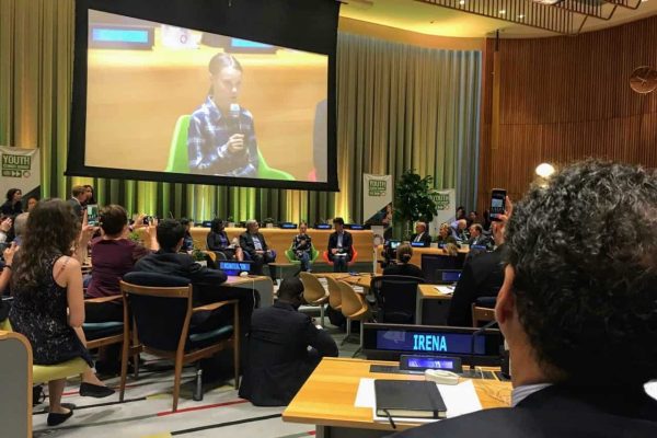 Il Dg Irena, Francesco La Camera, durante un intervento dell attivista Greta Thunberg al summit Onu sul clima