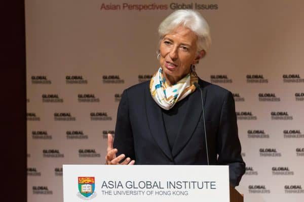 epa06660733 Managing Director of the International Monetary Fund Christine Lagarde speaks during an event at the University of Hong Kong in Hong Kong, China, 11 April 2018.  EPA/JEROME FAVRE