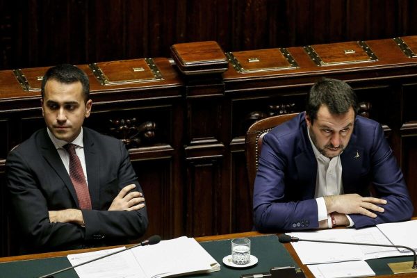 Deputies Premier Matteo Salvini (R) and Luigi Di Maio during a Question Time at the Chamber of Deputies,  Rome, 13 February 2019. ANSA/FABIOFRUSTACI