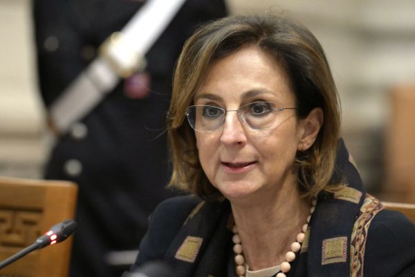 l'ex ministro della Giustizia, Marta Cartabia, nel corso della cerimonia di presentazione del volume "La Direzione nazionale antimafia e antiterrorismo a 30 anni dalla sua istituzione" presso l’aula magna della Cassazione a Roma, 30 marzo 2022. ANSA/CLAUDIO PERI