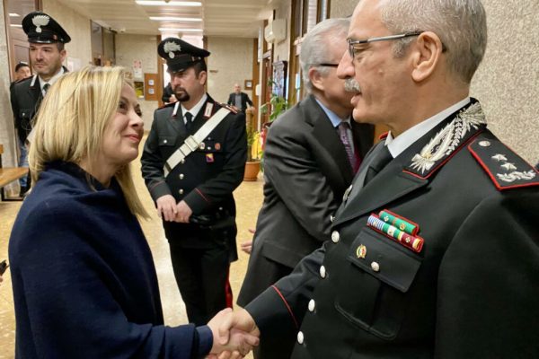 A handout photo made available by the Chigi Palace press office shows Italian Premier Giorgia Meloni (L) and Pasquale Angelosanto, General of Division Commander of the ROS during the visit to the Prosecutor's Office of Palermo, Sicily, Italy 16 January 2023.
ANSA/UFFICIO STAMPA PALAZZO CHIGI/FILIPPO ATTILI +++ ANSA PROVIDES ACCESS TO THIS HANDOUT PHOTO TO BE USED SOLELY TO ILLUSTRATE NEWS REPORTING OR COMMENTARY ON THE FACTS OR EVENTS DEPICTED IN THIS IMAGE; NO ARCHIVING; NO LICENSING +++