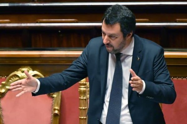 Il ministro dell'Interno, Matteo Salvini, riferisce sulla vicenda Aquarius nell'aula di Palazzo Madama, Roma, 13 giugno 2018.  ANSA/ETTORE FERRARI