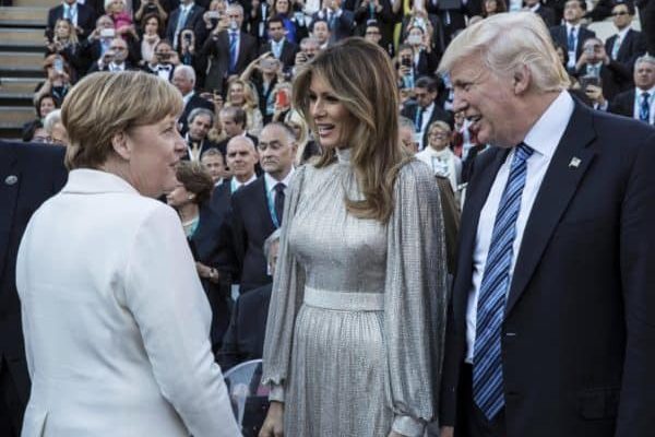 US President Donald J. Trump and First Lady Melania Trump with German Chancellor Angela Merkel (L) at the Greek Theater to attend a concert during the G7 Summit in Taormina, Sicily island, Italy, 26 May 2017. 
ANSA/CHIGI PALACE PRESS OFFICE-TIBERIO BARCHIELLI
+++ ANSA PROVIDES ACCESS TO THIS HANDOUT PHOTO TO BE USED SOLELY TO ILLUSTRATE NEWS REPORTING OR COMMENTARY ON THE FACTS OR EVENTS DEPICTED IN THIS IMAGE; NO ARCHIVING; NO LICENSING +++