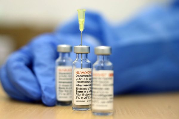 01 April 2022, Saxony-Anhalt, Quedlinburg: Ampoules of the new Corona vaccine Nuvaxovid from the manufacturer Novavax sit on a table at a vaccination center. Photo: Matthias Bein/dpa