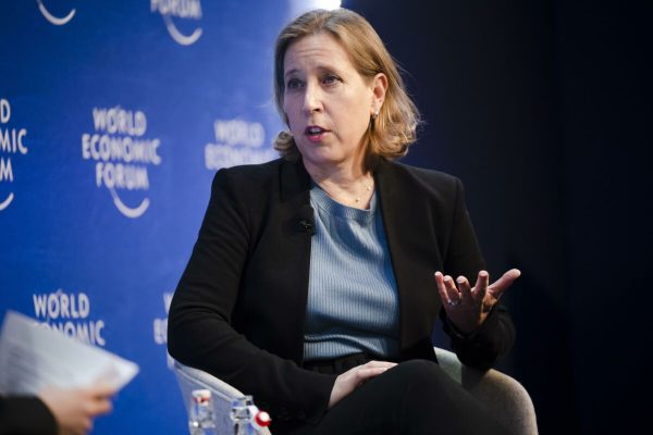 epa09971861 Susan Wojcicki, Chief Executive Officer of YouTube USA, speaks during a panel conversation at the 51st annual meeting of the World Economic Forum (WEF) in Davos, Switzerland, 24 May 2022. The forum has been postponed due to the COVID-19 pandemic and was rescheduled to early summer. The meeting brings together entrepreneurs, scientists, corporate and political leaders in Davos under the topic 'History at a Turning Point: Government Policies and Business Strategies' from 22 to 26 May 2022.  EPA/GIAN EHRENZELLER