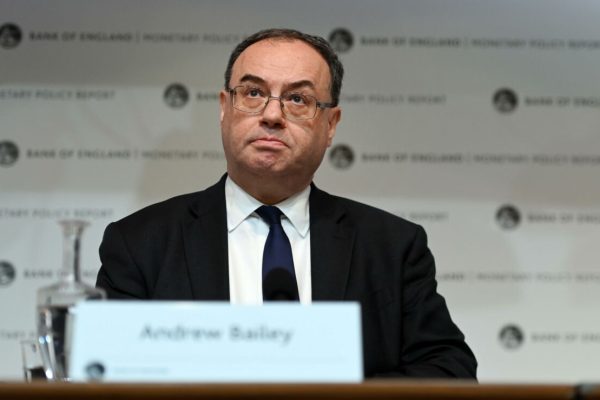 epa09724870 Governor of the Bank of England, Andrew Bailey, speaks to the media during a press conference at the Bank of England in London, Britain, 03 February 2022. The Bank of England is expected to raise interest rates to 0.5 per cent to counter the rise in inflation. Britain's energy regulator Office of Gas and Electricity Markets (Ofgem) announced on the day that the energy price cap will increase from 01 April for approximately 22 million customers. The increase is driven by an 'unprecedented record' rise in global gas prices over the last six months, with wholesale prices quadrupling in the last year. The UK Treasury is expected to announce a government-backed loan scheme to help ease soaring energy bills for millions of households.  EPA/ANDY RAIN