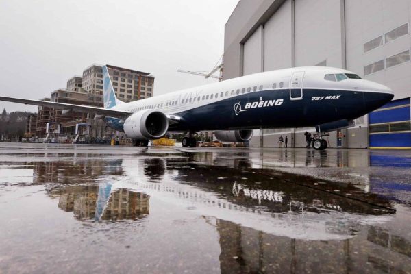 The first of the large Boeing 737 MAX 9 models, Boeing's newest commercial airplane, sits outside its production plant, Tuesday, March 7, 2017, in Renton, Wash. Boeing has already built 13 of the initial MAX 8 models, which are awaiting FAA certification and plans to deliver its first 737 MAX airplane by May. (ANSA/AP Photo/Elaine Thompson) [CopyrightNotice: Copyright 2017 The Associated Press. All rights reserved.]