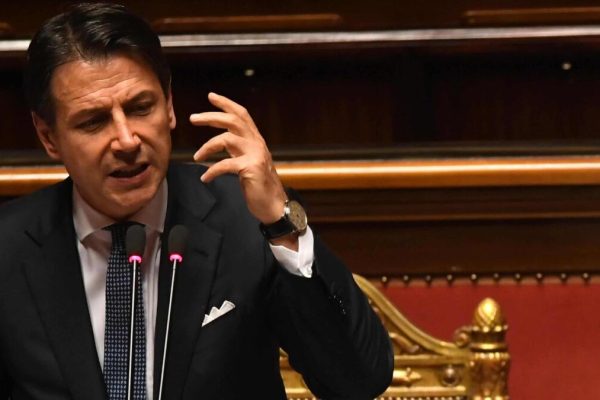 Italy's Prime Minister, Giuseppe Conte, intervenes in the debate at the Senate ahead of a second confidence vote on his coalition government, in Rome, Italy, 10 September 2019. 
ANSA/MAURIZIO BRAMBATTI