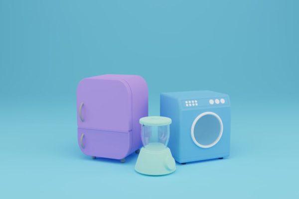 Blender,freezer,And,Wash,Machine,3d,Render,Illustration,In,Blue,Background.good