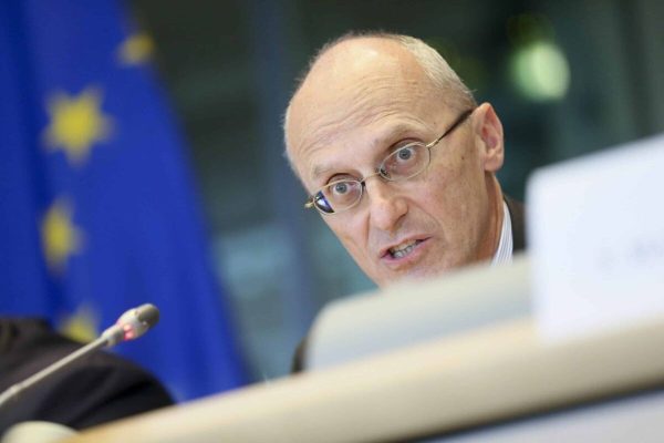 epa05556985 Andrea Enria, chairperson of European Banking Authority (EBA), speaks during a hearing of European Central Bank (ECB) President Mario Draghi by a European Parliament committee on Monetary affairs, in Brussels, Belgium, 26 September 2016.  EPA/OLIVIER HOSLET