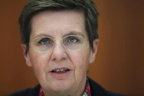 epa04464704 President of the Federal Financial Supervisory Authority (BaFin), Elke Koenig, speaks during a press conference at the European Central Bank (ECB) in Frankfurt, Germany, 26 October 2014. The ECB and the European Banking Authority (EBA) are publishing the results of their comprehensive stress test of European banks. The German Federal Financial Supervisory Authority (BaFin) and the German Federal Bank are going to comment on the performance of the German financial institutions later today, on Sunday 26 October 2014. According to reports, 25 eurozone banks failed stress tests conducted by the European Central Bank to determine their financial stability, based on their balance sheets as of December 2013.  EPA/FREDERIK VON ERICHSEN