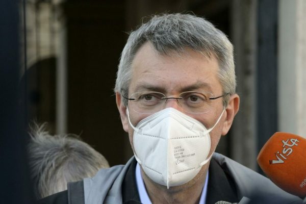 I segretario generale di CGIL, Maurizio Landini , al termine di un incontro a palazzo Chigi a Roma, 5 maggio 2021. ANSA/CLAUDIO PERI