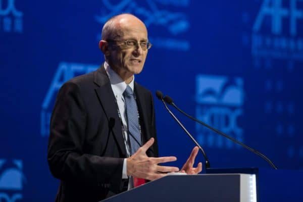 epa05720309 Andrea Enria, Chairperson of the European Banking Authority, speaks at the Asian Financial Forum in Hong Kong, China, 16 January 2017. The financial forum runs until 17 January.  EPA/JEROME FAVRE