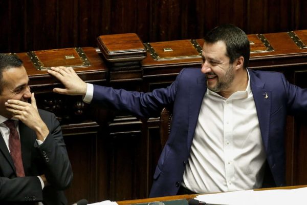 Deputies Premier Matteo Salvini (R) and Luigi Di Maio during a Question Time at the Chamber of Deputies,  Rome, 13 February 2019. ANSA/FABIOFRUSTACI