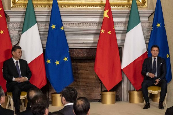March 23, 2019 - Roma, Roma, Italy - Giuseppe Conte, Prime Minister of Italy, met the president of the Peopleâ€™s Republic of China, Xi Jinping, at Villa Madama palace in Roma. .Prime Minister Giuseppe Conte sign a memorandum of understanding with Xi Jinping  for Italy to join the US$1 trillion Belt and Road Initiative. .Italy is the first meber of G7 to sign it..Most of Rome's historic center will be considered a ''red zone,'' a tightly secured area with limited access for the city's residents, to allow the movement of the Chinese delegation accompanying the President..Salvini has said Italy would be ''no-one's colony'' and urged caution about using telecom giant Huawei's next generation 5G mobile technology, while coalition partner Luigi Di Maio is keener for Chinese partnerships..Salvini has said Italy would be ''no-one's colony'' and urged caution about using telecom giant Huawei's next generation 5G mobile technology, while coalition partner Luigi Di Maio is keener for Chinese partnerships..Salvini has said Italy wuold be â€œno-oneâ€™s colonyâ€ and urged caution about using telecom gian Huaweiâ€™s next generation 5G mobile technology, while coalition Luigi Di Maio is keener for Chinese parterships. (Credit Image: © Matteo Trevisan/ZUMA Wire)