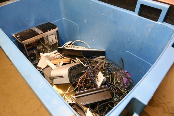 Stockholm, Sweden A garbage room bin in a coop apartment building for collecting electronic and electrical waste. | usage worldwide