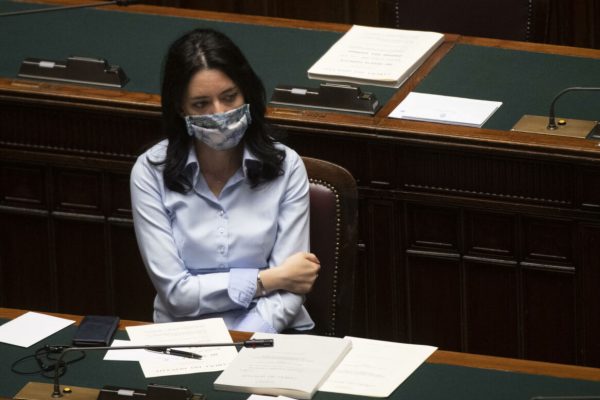 Minister for Education, Lucia Azzolina, at the end of Giuseppe Conte's speech about Covid19 emergency at Italy's Parliament. Rome, 29 July 2020. ANSA/CLAUDIO PERI