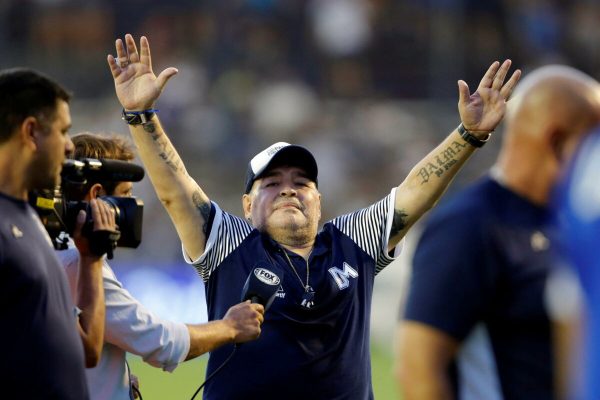 epa08841519 (FILE) - Former Argentinian soccer player Diego Armando Maradona, during a game at the Juan Carmelo Zerilo stadium, in La Plata, Argentina, 09 February 2020 (reissued 25 November 2020). Diego Maradona, 60, passed away on 25 November 2020, according to his friend Matias Morla. According to reports Maradona died after a heart attack.  EPA/Demian Alday Estévez