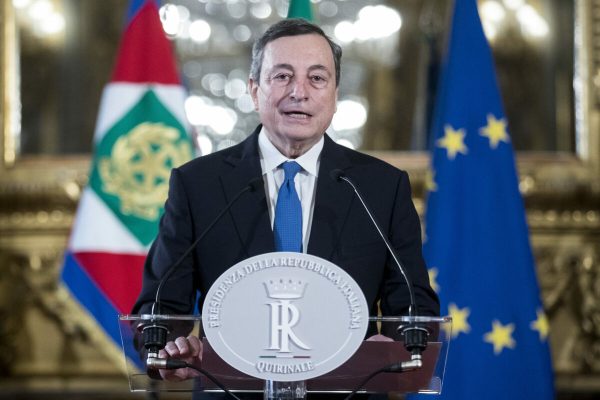 ROME, Feb. 3, 2021  Former chief of European Central Bank (ECB) Mario Draghi speaks to the press at the Palazzo del Quirinale after a meeting with Italian President Sergio Mattarella in Rome, Italy, Feb. 3, 2021..  Draghi was appointed to form Italy's new government, the office of President Sergio Mattarella said on Wednesday. (Pool via Xinhua) (Credit Image: © Pool/Xinhua via ZUMA Press)