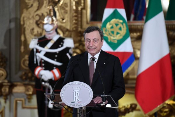 Italian Prime Minister in charge, Mario Draghi, addresses the media to announce his list of Ministers after a meeting with Italian President, Sergio Mattarella, at the Quirinal Palace in Rome, Italy, 12 February 2021. ANSA/POOL/ALESSANDRO DI MEO