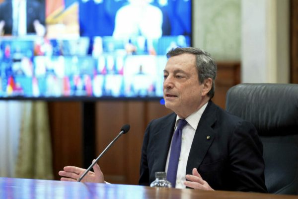 This handout photo provided by the Chigi Palace Press Office shows Italian Prime Minister Mario Draghi taking part in the European Council meeting via videoconference, in Rome, Italy, 25 March 2021.
ANSA/ CHIGI PALACE PRESS OFFICE/ FILIPPO ATTILI
+++ ANSA PROVIDES ACCESS TO THIS HANDOUT PHOTO TO BE USED SOLELY TO ILLUSTRATE NEWS REPORTING OR COMMENTARY ON THE FACTS OR EVENTS DEPICTED IN THIS IMAGE; NO ARCHIVING; NO LICENSING +++