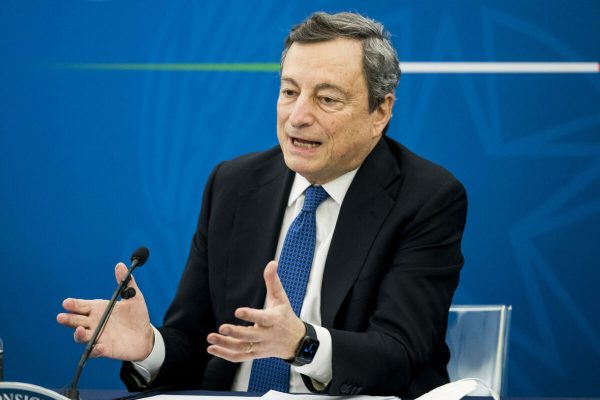 Italian Prime Minister Mario Draghi during a press conference, in Rome, Italy, 26 March 2021. ROBERTO MONALDO/ LAPRESSE/ POOL/ ANSA