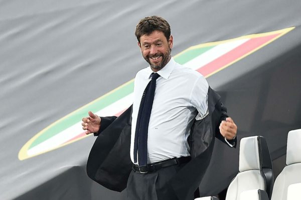 Juventus president Andrea Agnelli on the grandstands during the italian Serie A soccer match Juventus FC vs AS Roma at the Allianz stadium in Turin, Italy, 1 August 2020 ANSA/ ALESSANDRO DI MARCO