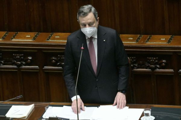 Italian Prime Minister Mario Draghi at the Chamber of Deputies during his communication on Recovery Plan, Rome, 26 april 2021. ANSA/CLAUDIO PERI