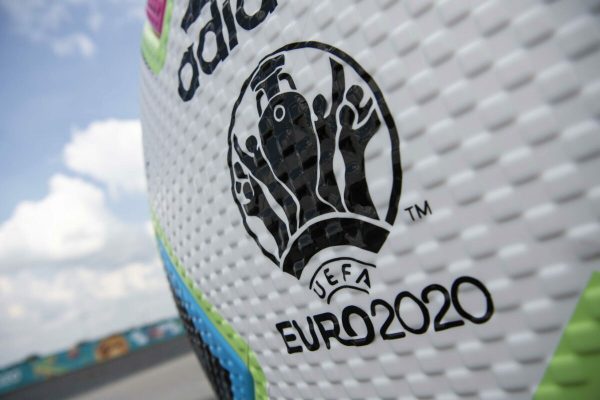 epa09259631 A ball advertising for the upcoming Euro 2020 soccer tournament in front of the Soccer Stadium in Munich, Germany, 10 June 2021. The UEFA EURO 2020 soccer tournament will be held from 11 June to 11 July 2021.  EPA/LUKAS BARTH-TUTTAS