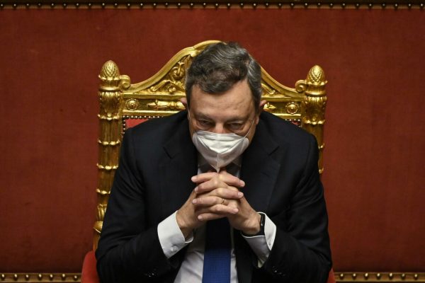 Italian Prime Minister Mario Draghi delivers a speech at the Senate before the upcoming European Council meeting, Rome, Italy, 23 June 2021. ANSA/RICCARDO ANTIMIANI